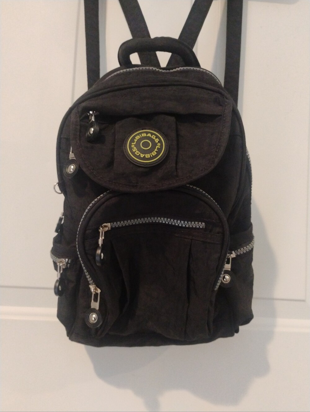 L&B Bags Black Nylon Multi Pocket Mini Backpack Utility Travel Daypack Handbag